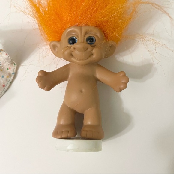 Vintage Troll Doll with Orange Hair Toy on Stand - Picture 12 of 14
